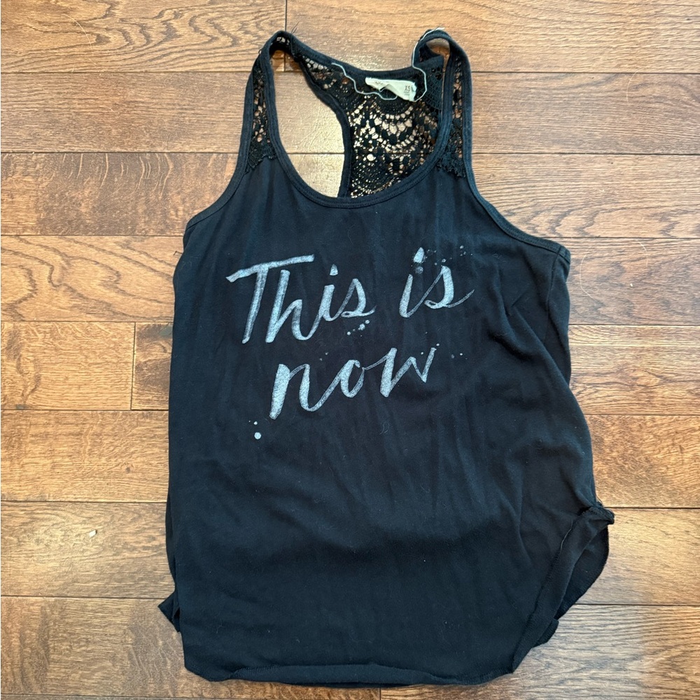 Hollister Black Tank Top with Lace and Graphic Print